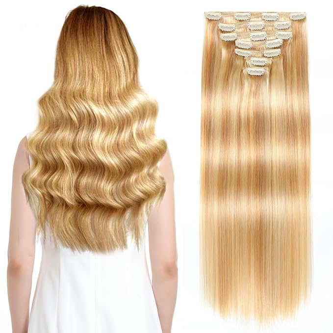 Sisily Clip in Hair Extensions Real Human Hair, 18 inch 150g, Blonde, 100% Brazilian Remy Human Hair Clip in Extensions Soft Straight 7pcs Per Set with 16 Clips Double Weft
