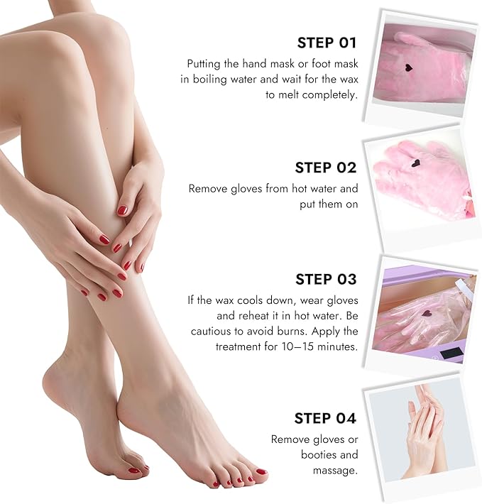 Paraffin Hand Mask & Paraffin Foot Mask, 1Pair Each, Moisturizing Gloves Soften Your Hands and feet in 10-Minute Hydration Softening (Red)