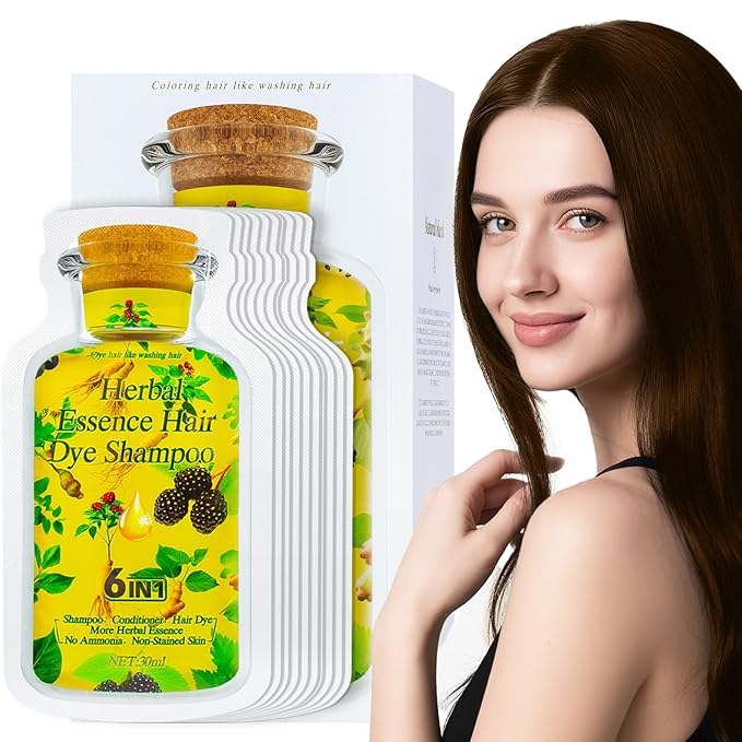 Limer Multi-Color Bubble Hair Dye Shampoo,Semi-Permanent Gray Coverage with 6-in-1 Herbal Ingredients,Root Touch-up,Ammonia-Free Formula for Women,Travel-Friendly 1oz x 10 Packs/Box (Dark Brown)