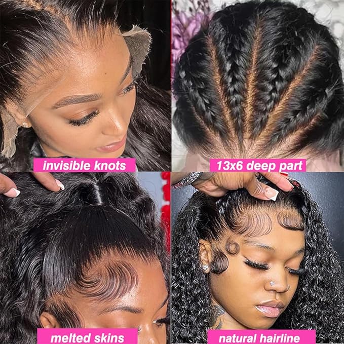 Washasha 32 Inch Water Wave 13x6 HD Lace Front Wigs Human Hair 200 Density Lace Frontal Wig Human Hair Pre Plucked with Baby Hair Deep Part Curly Wig for Women