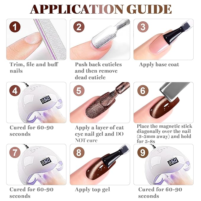 RARJSM Coffee Brown Ceramic Glitter Cat Eye Gel Nail Polish Set 6pcs Nude Light Mocha Brown Champagne Ruby Red Dark Cherry Red Jelly Sparkle Diamond Silver Shimmer Cateye Gelpolish Curing Requires