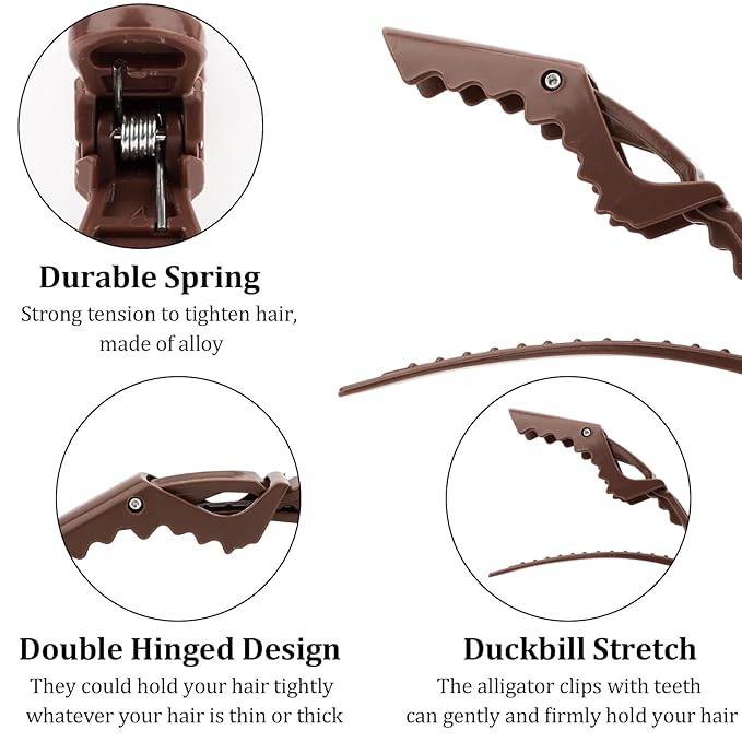 24 Pack Alligator Hair Clips for Styling, Sectioning Crocodile hair Clips Professional Barber Accessories for Salon of Thick Curly Volume Hair (Brown)