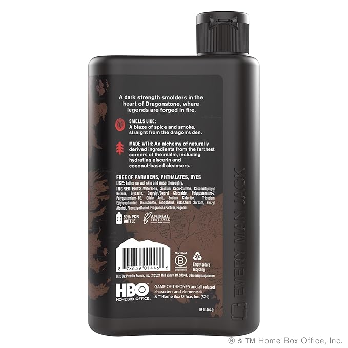 Every Man Jack Game of Thrones Collectors Body Wash - Dragonstone - Ember Blaze Scent - 13.5 oz (Pack of 2)