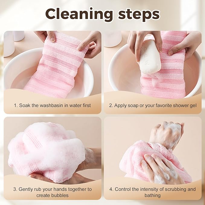 Exfoliating Shower Towel, 2026 New Scrub Wash Back Bath Cloth for Body & Face, Reusable Exfoliating Back Scrubber for Women Men, Quick-Drying Durable Bath Cloth for Smooth Skin (2PCS-F)