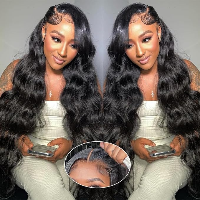 250% Density Glueless Wigs Human Hair Pre Plucked Pre Cut 7x6 HD Lace Closure Wigs Human Hair Body Wave Lace Front Wigs Human Hair for Women Drawstring Glueless Wigs for Beginners 22 Inch