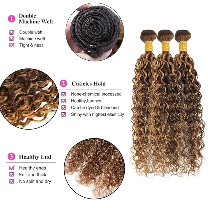p4/27 Human Hair Bundles Brown Deep Wave Bundle 22 22 22 inch Highlight Human Hair Bundles p427 Deep Wave Bundle #4 Color