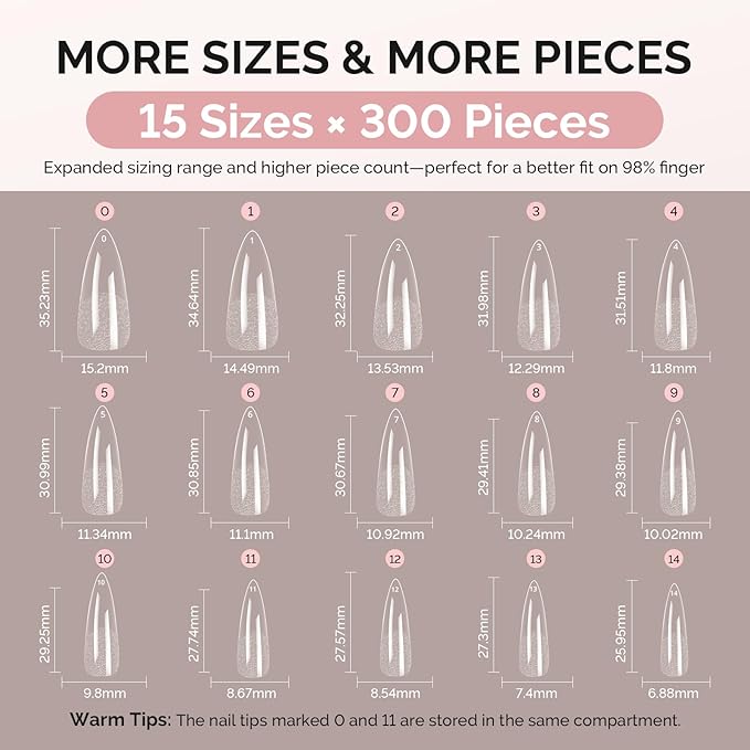 MelodySusie Stiletto X Nail Tips - 300Pcs 15Sizes Clear Acrylic, Half Matte Full Cover Press on Nails for DIY Extension & Salon Use, Pre-Shaped for Long-Lasting Manicure