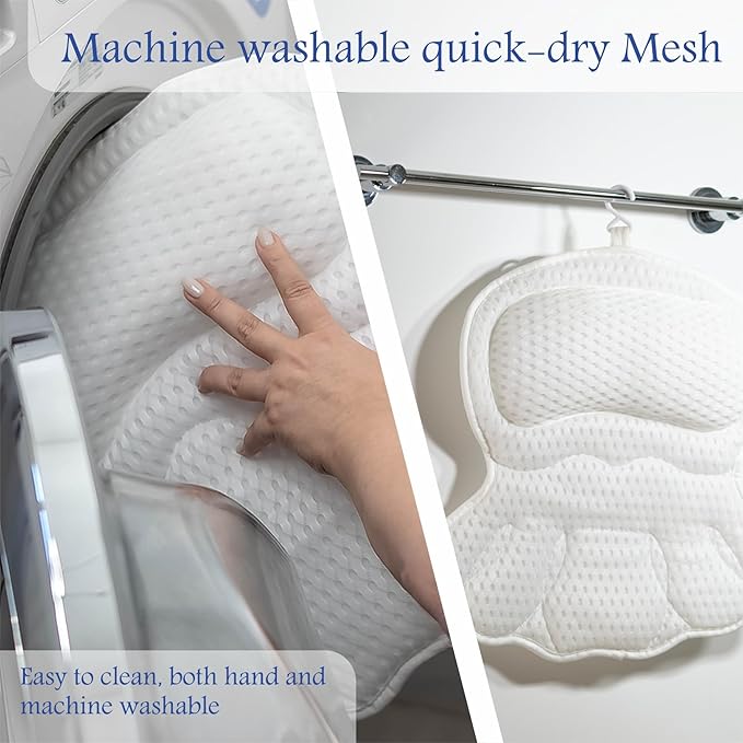 Bath Pillows for Tub, Bathtub Pillow Gift Set: 4D Air Mesh Cushion for Head & Neck, Spa Relaxing Accessories, Plus Bath Sponge & Scalp Massage Brush, Gift Bag