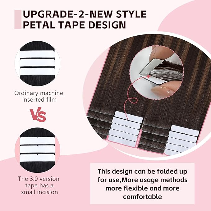 Invisible Tape in Hair Extensions Real Human Hair 3rd-Generation Pro3.0#2/6/18 Dark Brown to Dirty Blonde 20pcs 50g 22inch Insert Invisi Edge Tape ins Extensions（#2/6/18-22inch）
