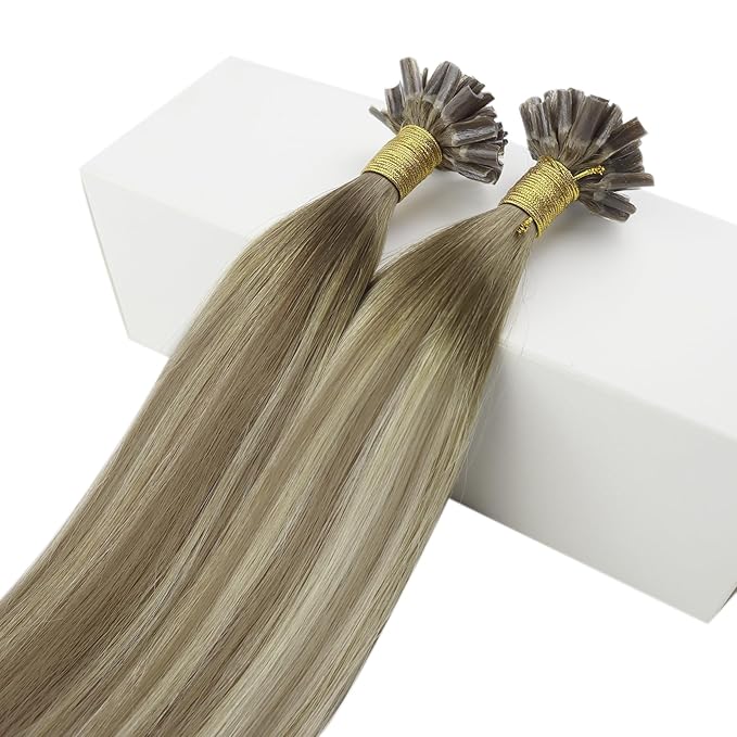 Fshine Ombre Pre Bonded Hair Extensions Remy Hair 18 Inch Dark Brown Fading to Light Brown and Golden Blonde U Tip Human Hair Extensions 50 Grams Hot Fusion Real Hair Extensions 1g/s