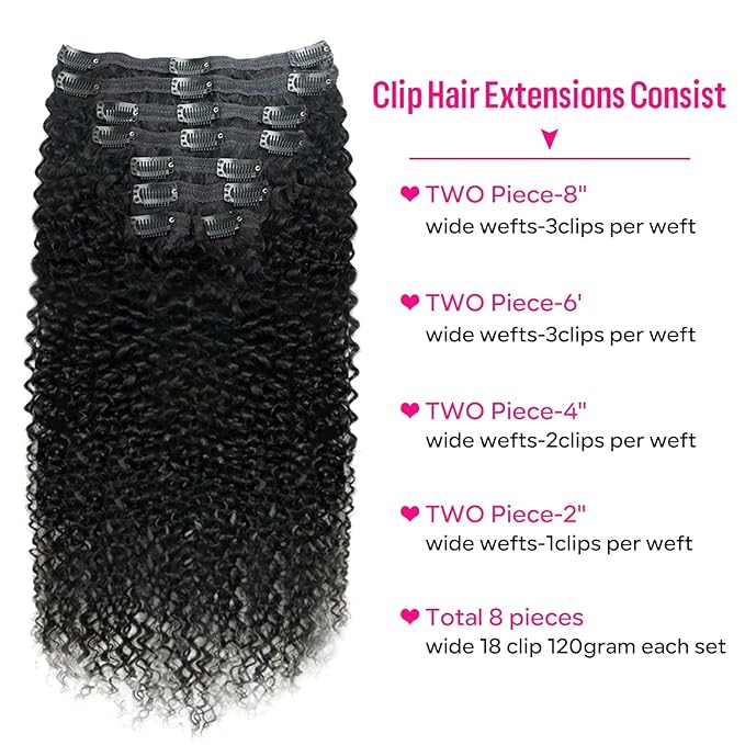 Curly Clip in Hair Extensions for Black Women Brazilian Virgin Human Hair Clip in Extensions Kinky Curly Clip ins Human Hair 8Pcs 120g 14inch Natural Black