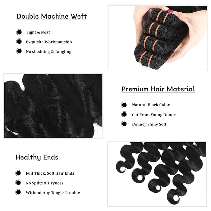 16A Raw Body Wave Bundles Human Hair 100% Human Hair Bundles,Triple Lifespan Virgin Remy Hair Extensions,Keep Texture Silky Soft After Multiple Washes (Body Wave 4 Bundles, 22 24 26 28 Inch)