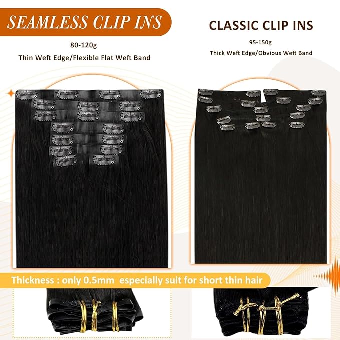 Full Shine Black Hair Extension Clip ins 20 Inch Seamless Human Hair Clip in Extensions for Black Woman Black Clip ins Hair Extension Straight Hair 8 PCS 120 G