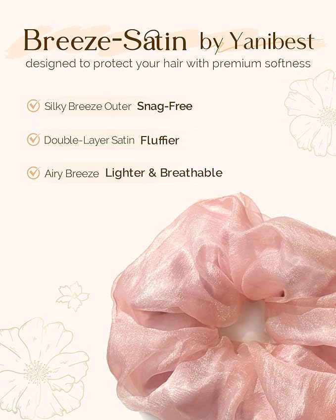 Yanibest Hair Scrunchies for Women - 4 Pcs Breeze Satin Scrunchies, Soft Ponytail Holders, No Crease Hair Ties Hair Accessories