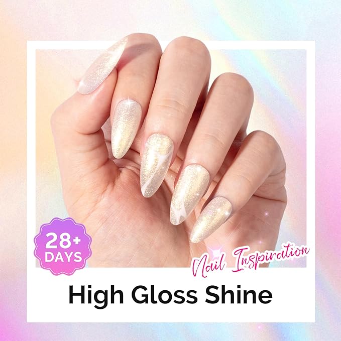 MelodySusie Jelly White Aurora Shimmer Gel Nail Polish, 0.5fl oz Soak Off UV LED Holographic Yellow Glitter Gel Polish Gift for Women Nail Art Manicure Salon DIY Nail Design Decoration at Home-G2303