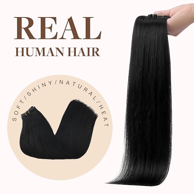 GOO GOO Clip in Hair Extensions Real Human Hair, Remy Human Hair Extensions Clip ins for Women, Natural Human Hair, 22inch 200g 9Pcs, #1 Jet Black