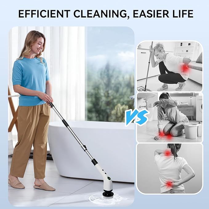 Electric Bathroom Cleaning Brush, Cordless Spin Scrubber Full Body Waterproof IPX7 (Extend Handle Included)