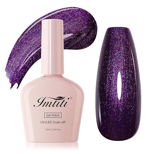 Imtiti Glitter Gel Nail Polish, Purple Gel Polish Sparkle Purple Soak Off UV LED Gel Polish, Long Lasting, Nail Art Starter Manicure Salon DIY at Home for Women (0.34 Fl Oz-1929)
