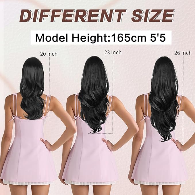 Ponytail Extension, Drawstring Ponytail Extension for Women 23 Inch Long Brown Wavy Pony Tails Hair Extensions Synthetic Clip in Ponytail Hairpiece for Women (Medium Brown)