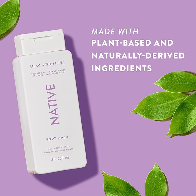 Native Body Wash Contains Naturally Derived Ingredients | For Women & Men, Sulfate, Paraben, & Dye Free Leaving Skin Soft and Hydrating | Lilac & White Tea 18 oz