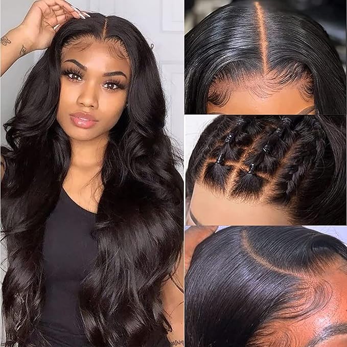 Aicrelery 13x6 HD Lace Front Wigs Human Hair Pre plucked Body Wave Frontal Wigs Human Hair Pre Plucked Bleached Knots With Baby Hair 180 Density Brazilian Hair Wigs for Women (20 Inch, Natural Color)