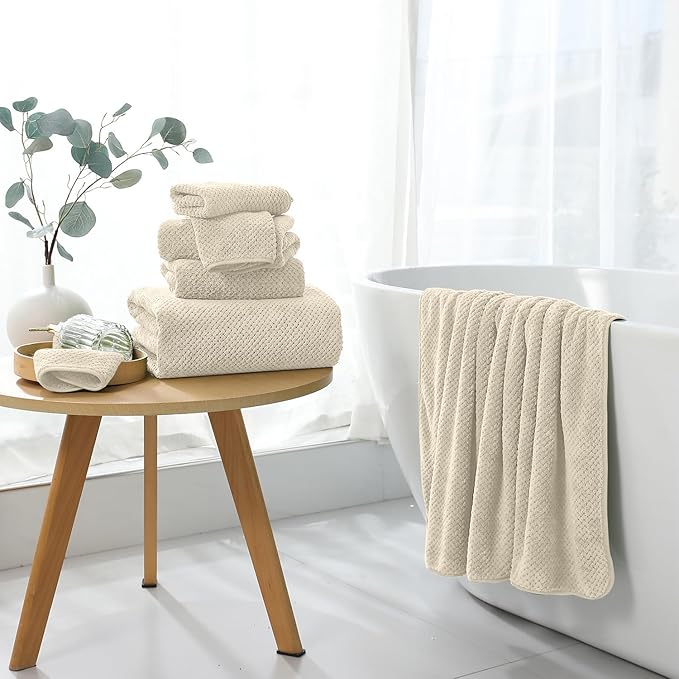 Extra Large Bath Towel Set of 4 (35"x70"),Oversized Bath Sheet Super Soft Highly Absorbent Jumbo Bathroom Towel Set Microfibers Quick Dry Shower Towel for Hotel,Bathroom,Guest,Spa,Gym (Beige)