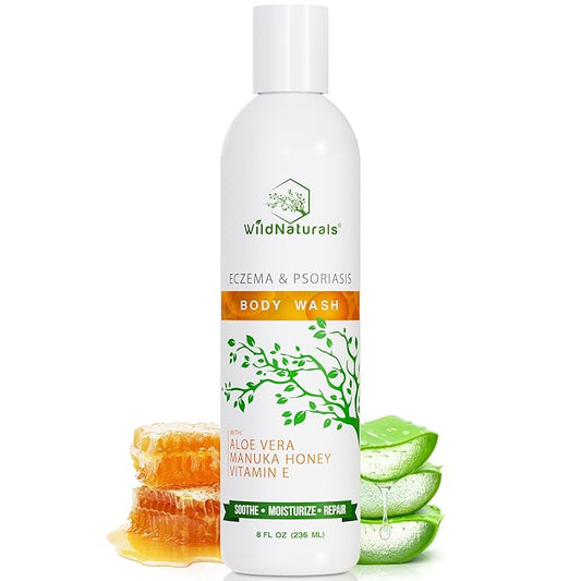 Wild Naturals Moisturizing Eczema Body Wash – Gentle Psoriasis Body Wash for Itchy, Dry Skin Relief – Eczema Soap for Redness and Flareups – Hydrating Cleanser for Women and Men