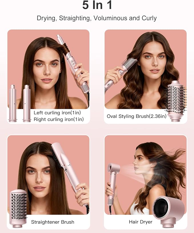 Nimmu 5 in 1 Blow Dryer Brush Set, 110,000 RPM High-Speed Negative Ionic Blow Dryer Brush Fast Drying, Multi Hair Styler Curlers, Hot Air Styler for Curling Volumizing Straightening Styling