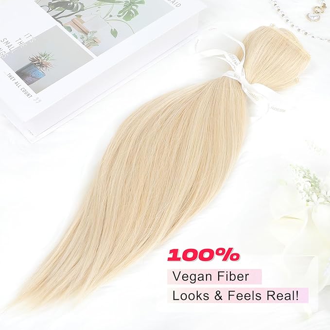 Hair Extensions, 14" Short Clip in Hair Extensions 4PCS Straight Natural Soft Synthetic Hairpiece for Women - Light Blonde