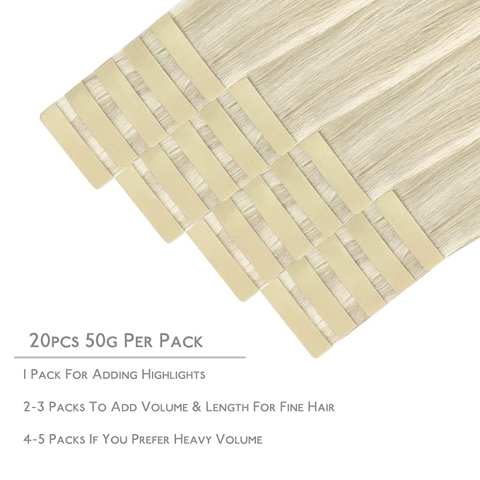 WENNALIFE Tape in Hair Extensions Human Hair, 20pcs 30g 10 inch Ash Blonde Highlighted Platinum Blonde Remy Hair Extensions Straight Human Hair Tape in Extensions Skin Weft Tape Extensions Human Hair