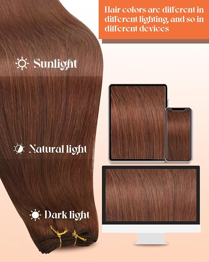 Sunny Hair Weft Hair Extensions Human Hair 22inch Auburn Sew in Hair Extensions Real Human Hair Long Straight Hair Weft Extensions For Women Real Hair Reddish Brown Soft and Comfortable 100g