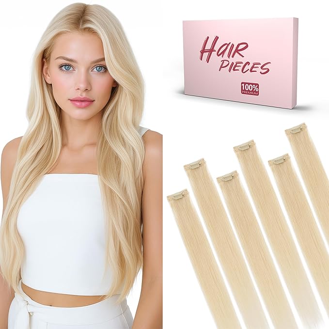 SEGO Single Clip In Hair Extensions Real Human Hair 6 Pcs Individual Clip Ins Remy Straight Soft Seamless Hairpieces for Women -20 Inch #60 Platinum Blonde