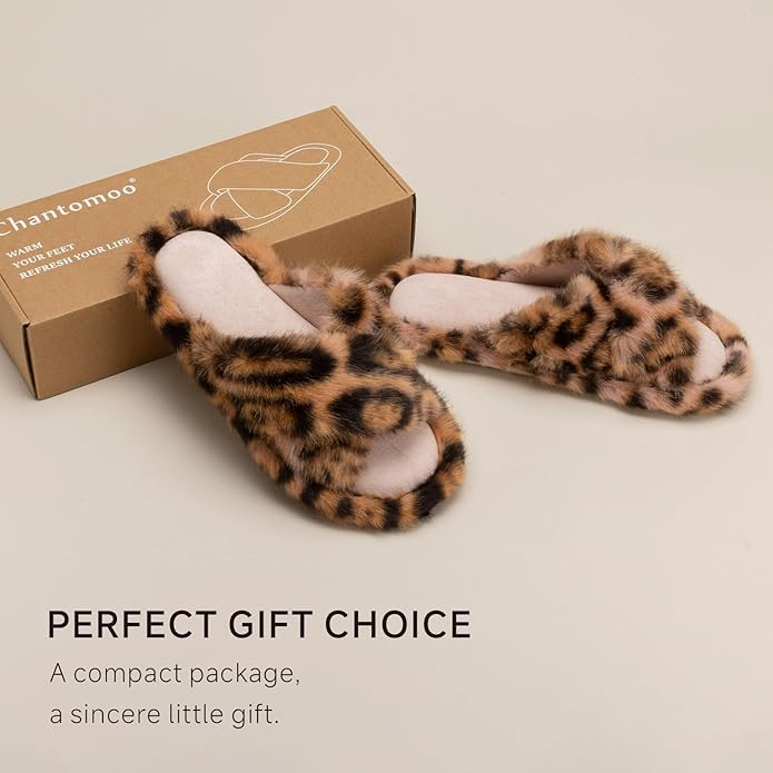 Chantomoo Womens Slippers Memory Foam Fuzzy Cross Band Faux Fur Slippers for Women Gift