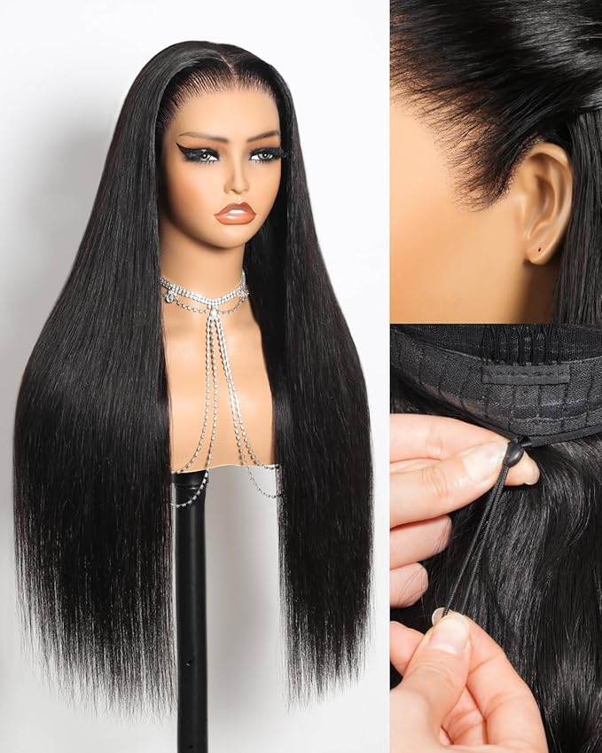 Glueless 13x6 Lace Front Wigs Human Hair Pre Plucked Pre Cut 220% Density Ear-to-Ear HD Lace Straight Wigs for Women with Drawstring 30 Inch
