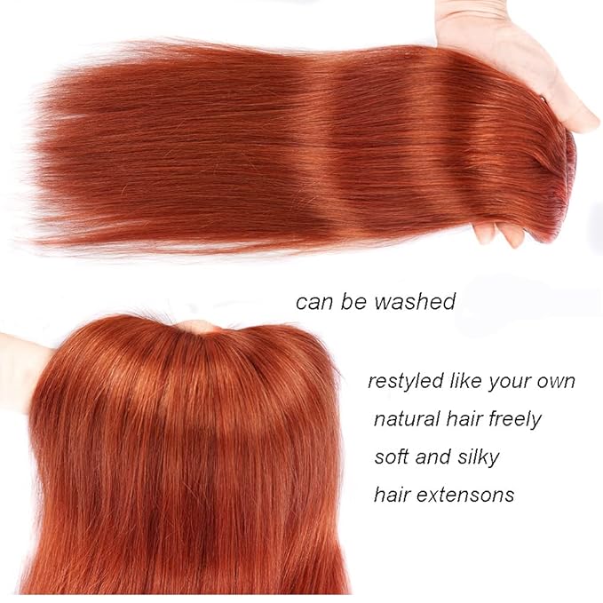 18" Clip in Human Hair Extensions Full Head 150g 7 Pieces 16 Clips #350 Copper Red Double Weft Brazilian Real Remy Hair Extensions Thick Straight Silky (18" 150g, #350)