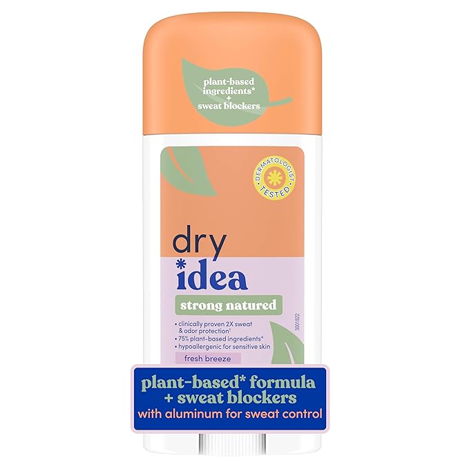 Dry Idea Plant Based Antiperspirant with Aluminum Sweat Blockers Invisible Solid Deodorant for Women – Fresh Breeze Scent, 2X Longer Sweat Protection, 72Hr Sweat & Odor Control for Sensitive Skin, 1pk