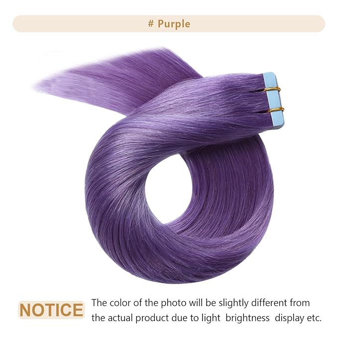 YILITE 20 Pieces/Pack Purple Tape in Hair Extensions Human Hair Seamless Invisible Straight Skin Weft Human Hair Tape in Extensions 14 Inches 20pcs 40g/pack(14 Inch #Purple)