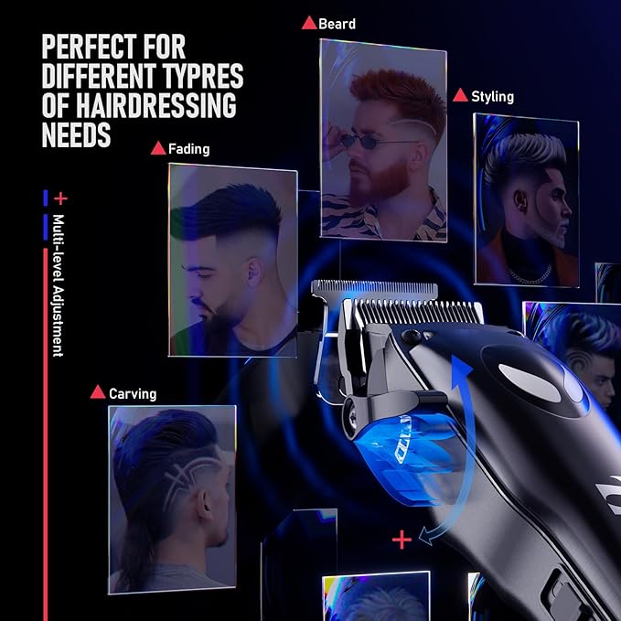 SUPRENT Hair Clippers for Men Professional – 7500 RPM Cordless Hair Cutting Kit, Electric Clippers and Trimmer Combo Set, Rechargeable Haircut Kit for Barber & Home Use（Silver）