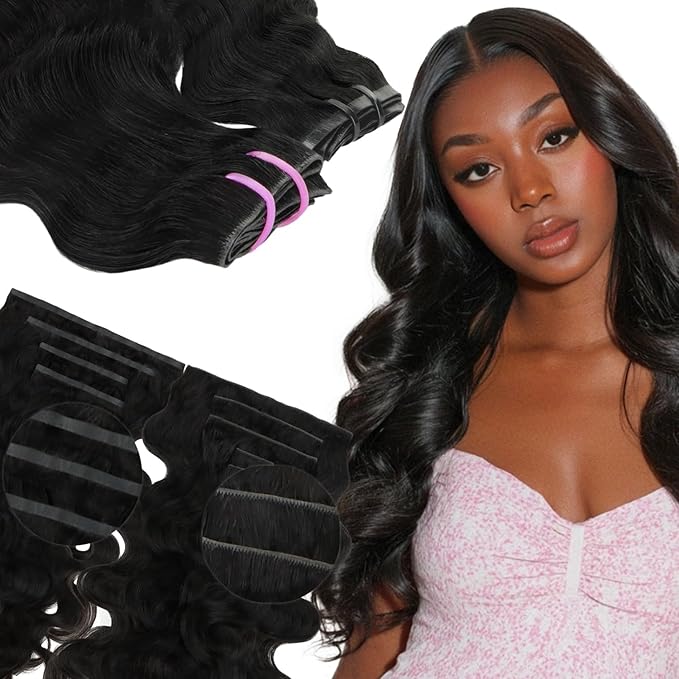 Lashey Invisi Edge & Seamless Clip in Hair Extensions Human Hair, 200g 9pcs(5pcs Invisi Edge & 4pcs Seamless) Hair Extensions Real Human Hair, 22 Inch Natural Black Body Wave Hair for Full Head