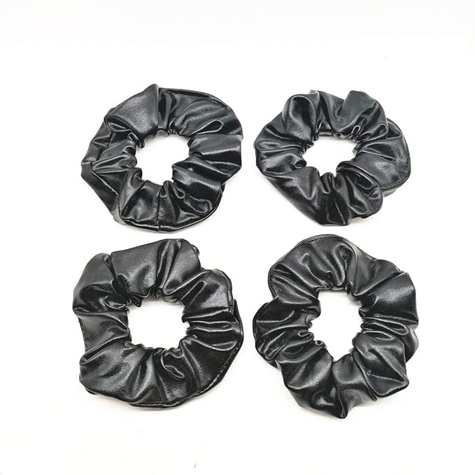 4 Pack Hair Elastics Scrunchies waterproof Faux Leather Scrunchy Bobbles Soft Elegant Elastic Hair Bands Hair Ties stage performance (Black)