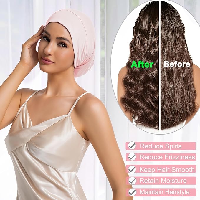 Sleep Cap Bonnet for Sleeping Black Women Men, Adjustable Cooling Lining Bonnets for Curly Hair Wrap Braids Beanie Night Hat