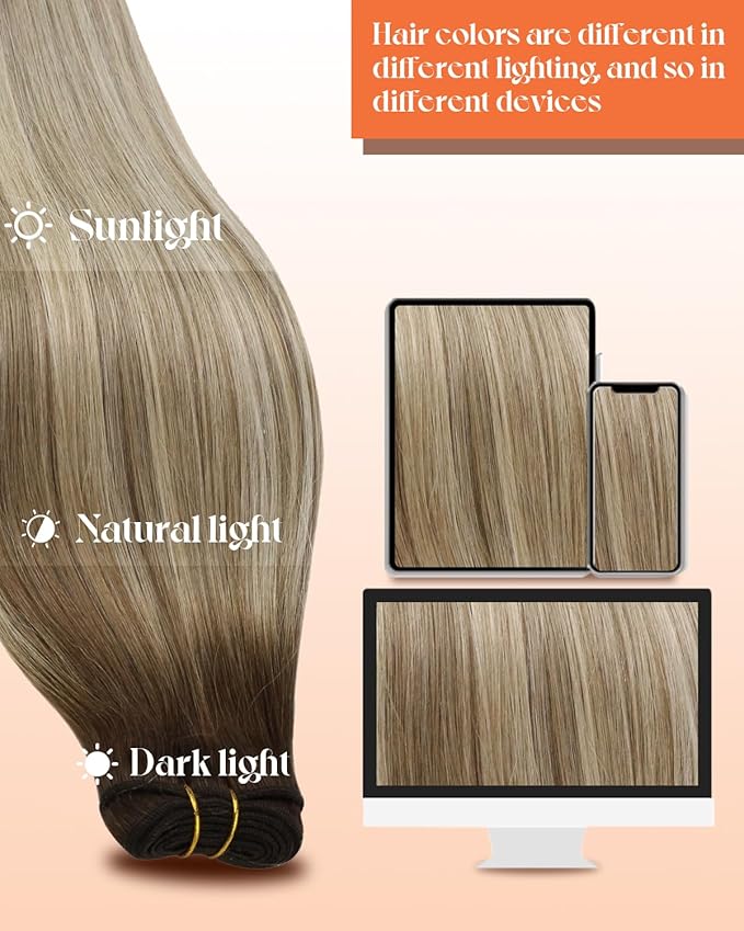 Sunny Hair 135g Weft Hair Extensions Human Hair 24inch Sew in Hair Extensions Real Human Hair Dark Brown Roots to Light Brown Mix Blonde Balayage Human Hair Weft Extensions Long Straight Hair
