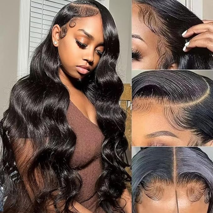 Full 13x4 Lace Front Wigs Human Hair Pre Plucked 180% Density 24Inch Body Wave HD Transparent Lace Frontal Wigs Human Hair 12A Glueless Wigs Human Hair Lace Front Wigs for Black Women with Baby Hair