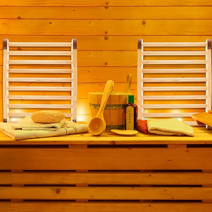 Taiyin S-Shape Sauna Backrest and Seat Cushion Set Cedar Wood Backrest Thickened Waterproof Mat Sauna Accessories for Infrared Resting Bath House Shower Steam Room(Coffee Seat)