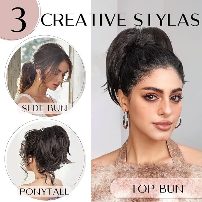 Claw Clip Short Ponytail Hair Extensions Messy Bun Hair Piece Pony Tails Hair Extensions with Bendable Metal Wire Hair Pieces DIY Style 8 Inch 24T613 Mousy blonde to Light blonde