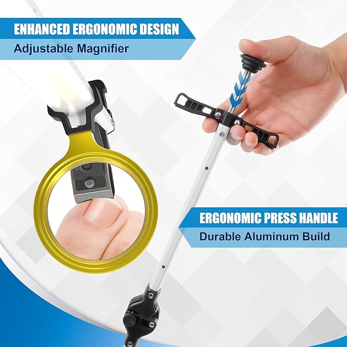 Long Handled Toenail Clippers Wide Jaw Opening, Free Bending, for Thick Nails, for The Seniors, Overweight, Disabled with Arthritis, Easy Reach Pedicure Auxiliary Tools (24" with Magnifier)