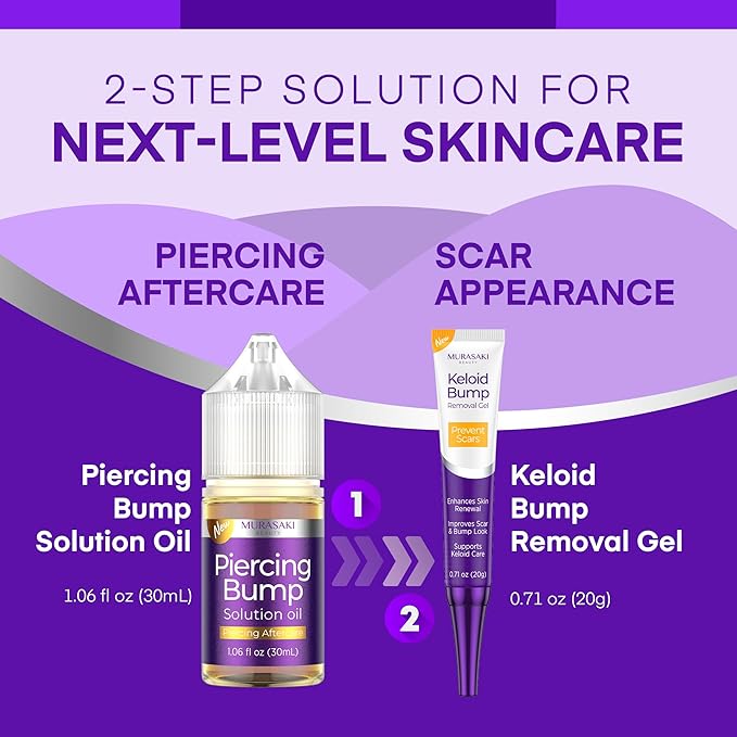 Piercing & Keloid Bump Solution Oil & Gel Kit, Piercing Aftercare Treatment Piercing Bump Solution Aftercare Oil (30 mL) + Keloid Bump Removal Gel (20 g) (0.71 oz (20g))