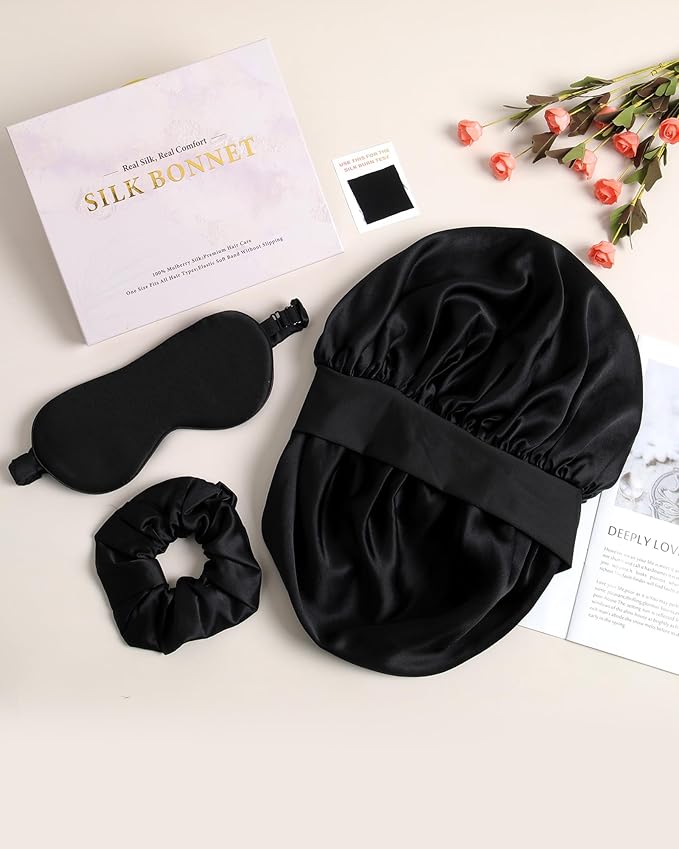 Mulberry Silk Bonnet Sleeping Women Curly Hair Bonnets Tie Band Double Layer Reversible Sleep Bonnet Silk Hair Wrap Sleep Cap