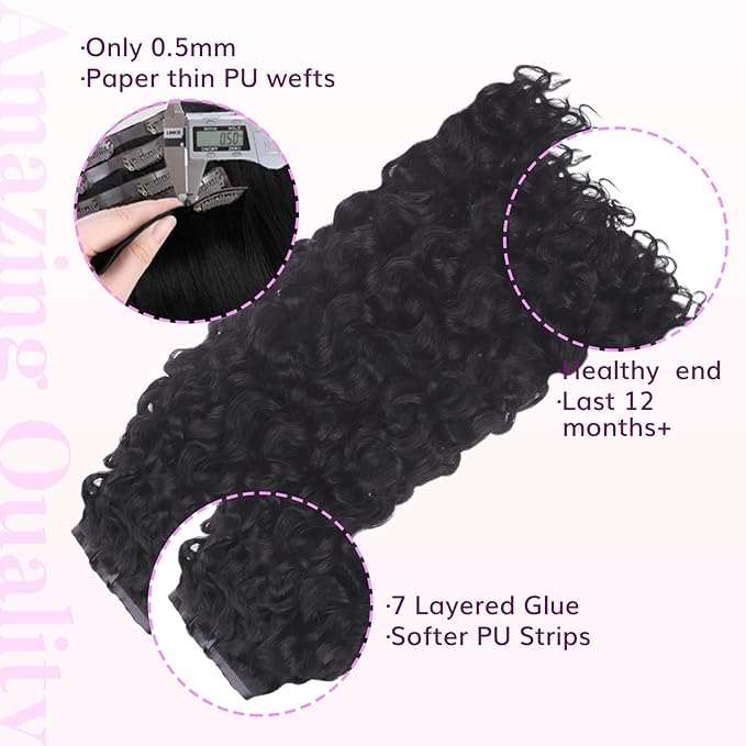IDN BEAUTY Seamless Clip In Hair Extensions Human Hair, 18 Inch Natural Black Jerry Curl Burmese Wild Wave Curly Seamless Clip Ins For Black Women Virgin Hair PU Weft Invisible Edge 110g 7pcs