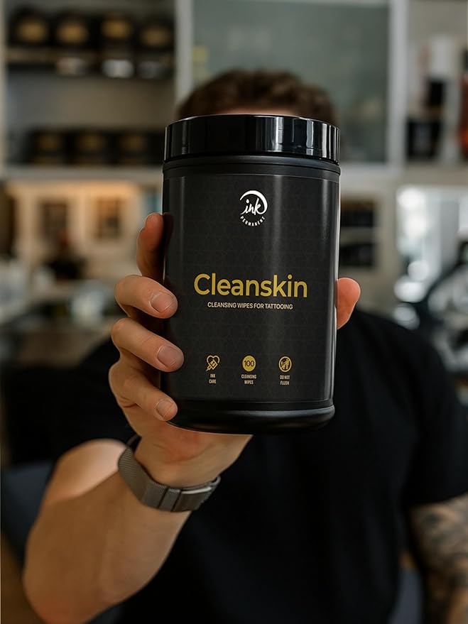 CleanSkin Green Soap Tattoo Wipes – 100 Pre-Soaked Wipes in Canister | Lint-Free, Fragrance-Free, Alcohol-Free | Tattoo Soap Alternative for Clean Skin, PMU & Piercing
